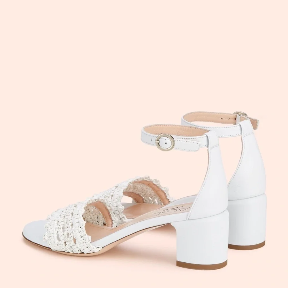 AGL NEW Crochet White Leather Ankle Strap Sandals Size 41 EU 11 US